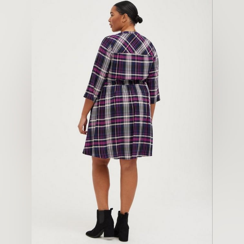 Torrid Plaid Mini Challis Button-Front Shirt Dress Size 2 - Picture 3 of 9